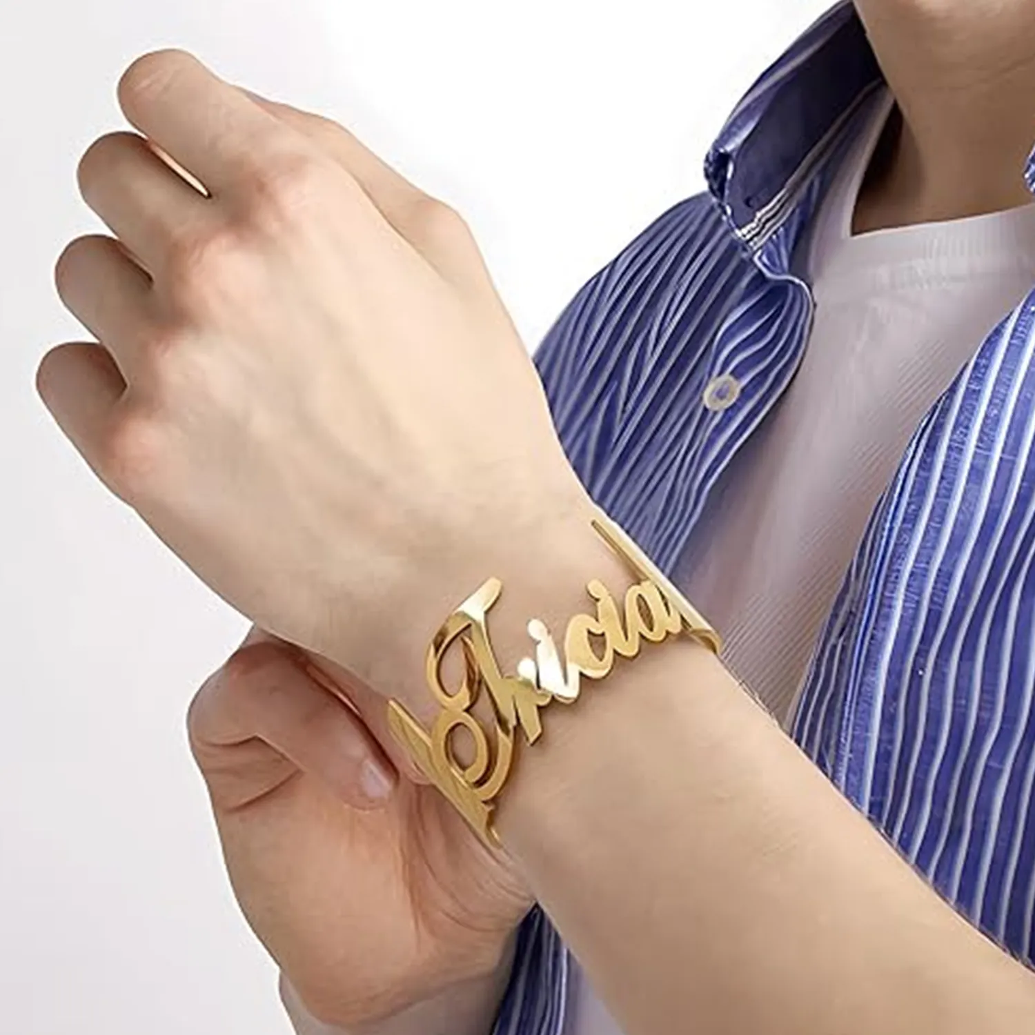 Authentic Lemegeton Personalized Name Bracelet Customized Nameplate Big Cuff Bangle Women Men Stainless Steel Jewelry Couple Family Gifts
