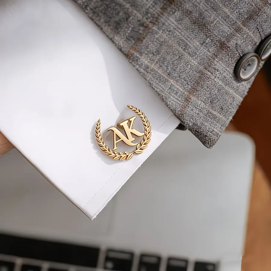 Authentic Custom Initial Letter Cufflinks For Elegant Men Groomsmen Personalized Laurel Wreath Letters Cuff-Links Jewelry