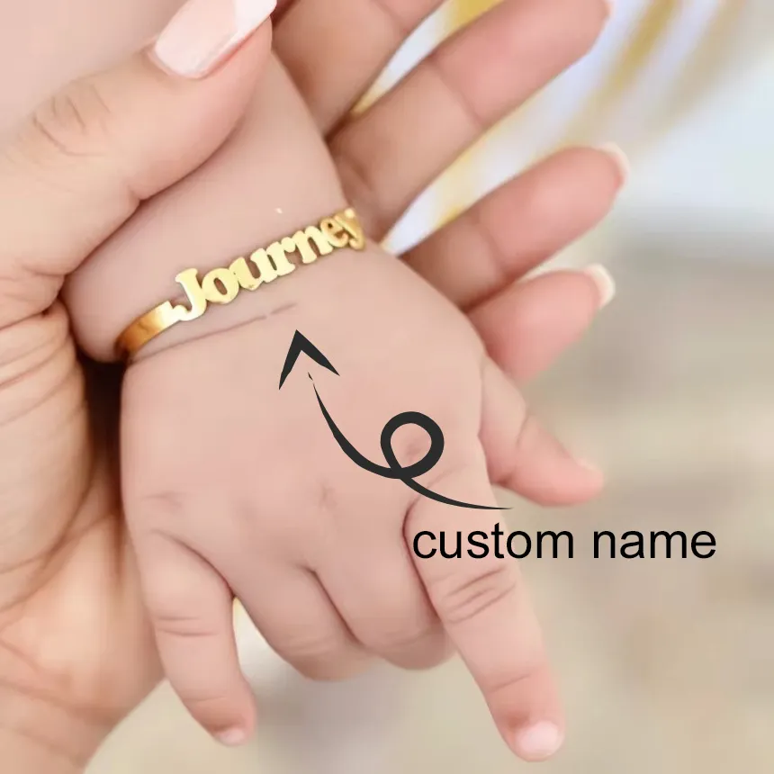 Authentic Baby Name Bangle Personalized Name Bracelet for Kid 18K Gold Plated Bracelet Customized Children's Birth Jewelry