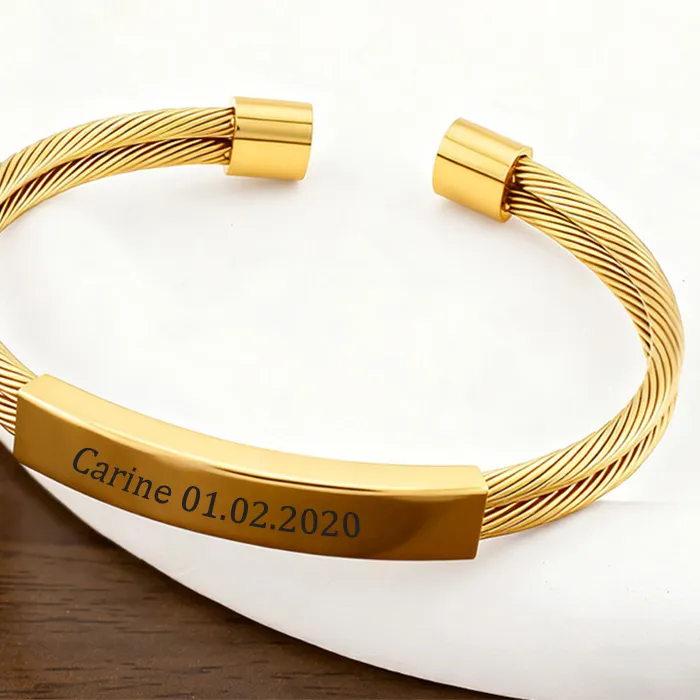 Authentic Treebud Custom Names Bangle for Women Stainless Steel Personalized Engrave Date Initials ID Bar Adjustable Bracelet Jewelry Gift