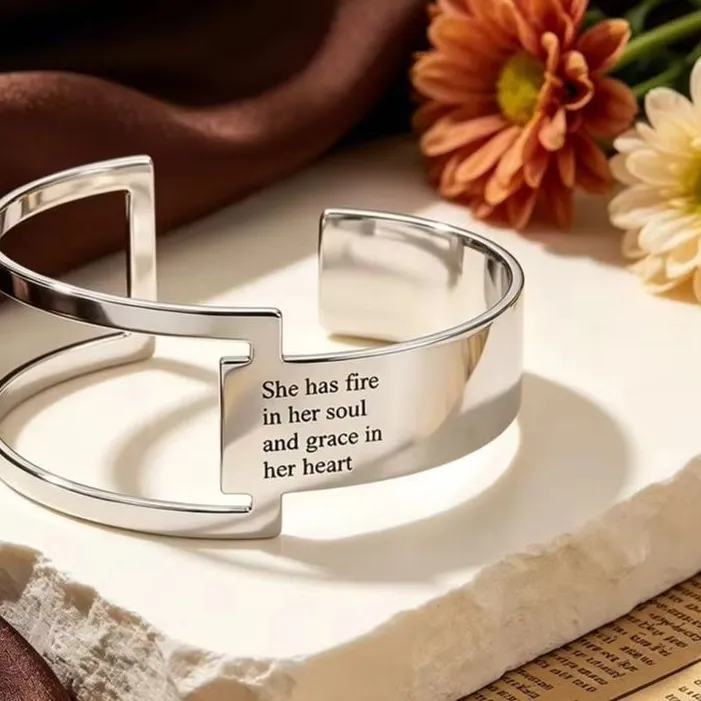 Authentic Custom Name Open Cuff Bracelet Stainless Steel Personalized Elegant Jewelry Gift Girlfriend Wife Daily Fashion Holiday Accessory