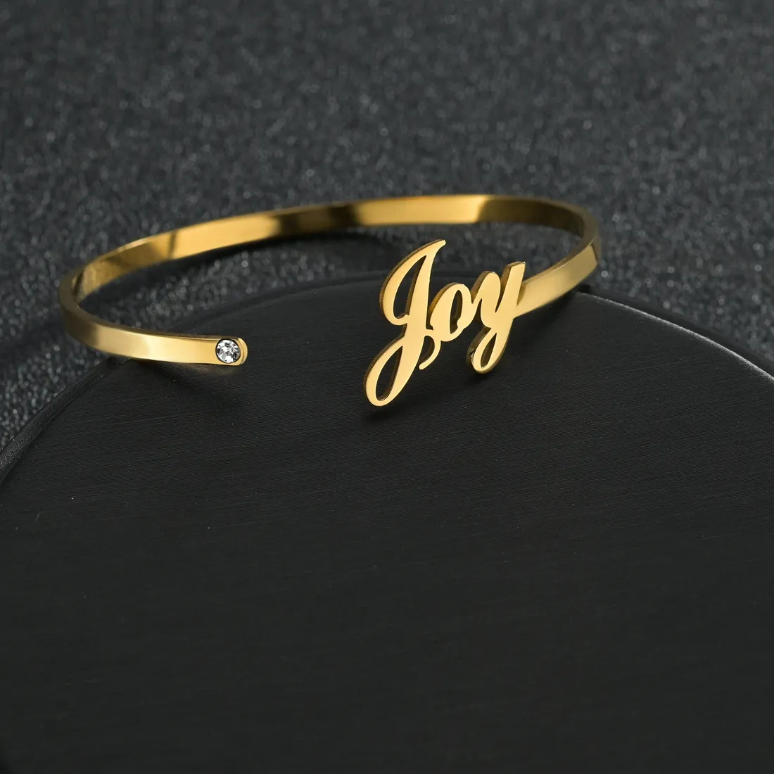 Authentic Personalized Customized Stainless Steel Bangle Nameplate Letter With Diamond Bangle Bracelet For Women Birthday Jewelry Gifts