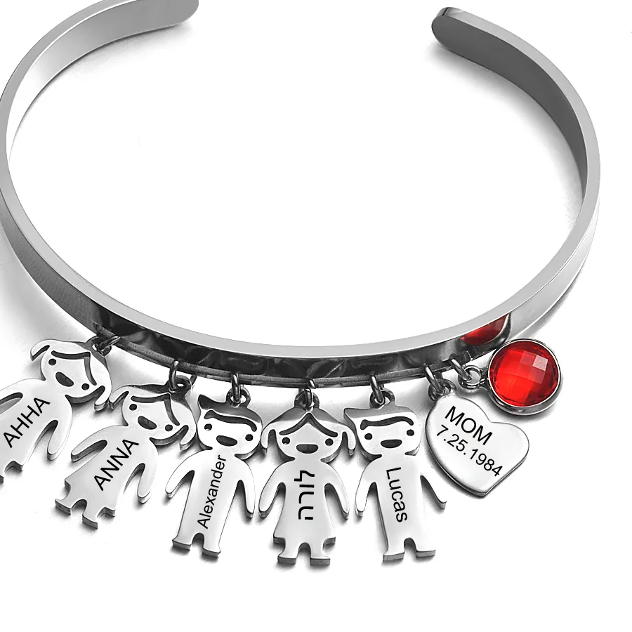 Authentic Customized Engrave Name Bracelets for women Boy Girl Children Charms Cuff Birthstone Bangle Family Friends
