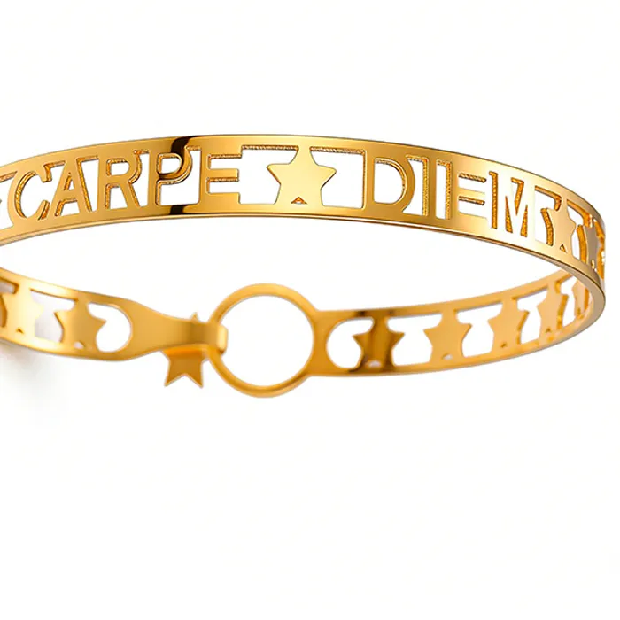 Authentic Trendy Hollow-out Hook Up Heart Custom Name Letters Heart Bangles Gold Color Stainless Steel Anniversary Birthday Jewelry Gifts