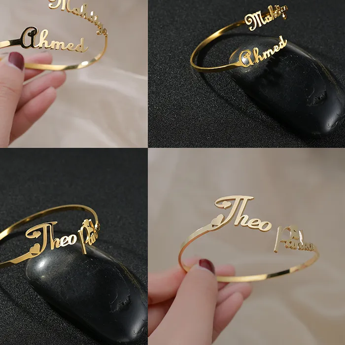 Authentic Nextvance Gold Color Custom Name Bracelet Stainless Steel Personalized Custom Cuff Bangles For  Women Men Rose Couple Jewelry Gi