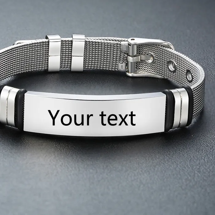 Authentic Punk Custom Name Engrave Logo Id Bracelets Net Band Steal Bracelet Friendship Bracelets Jewelry