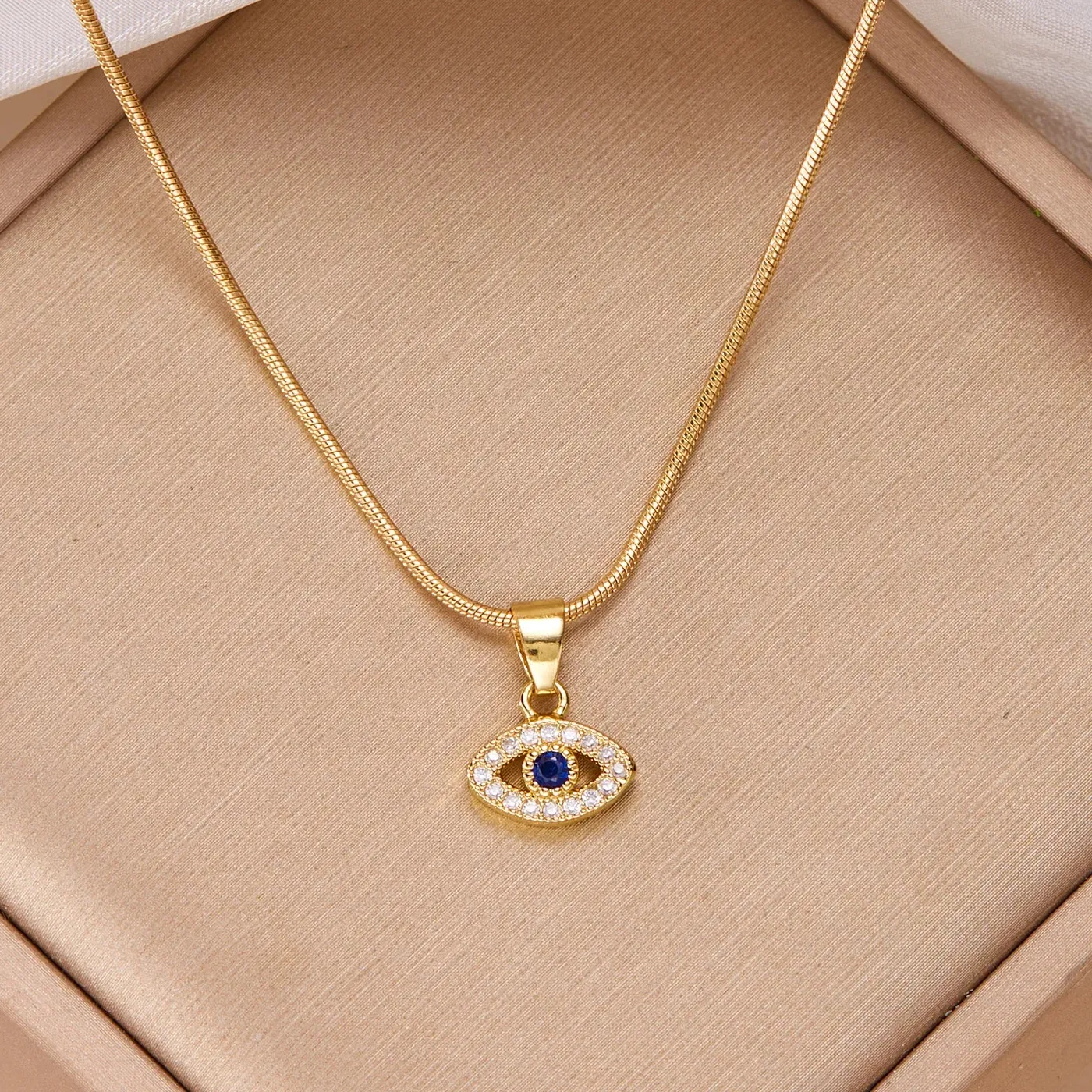 Authentic Hamsa Hand of Fatima & Blue Zircon Evil Eye Talisman - Sacred Protection Gold Plated Amulet