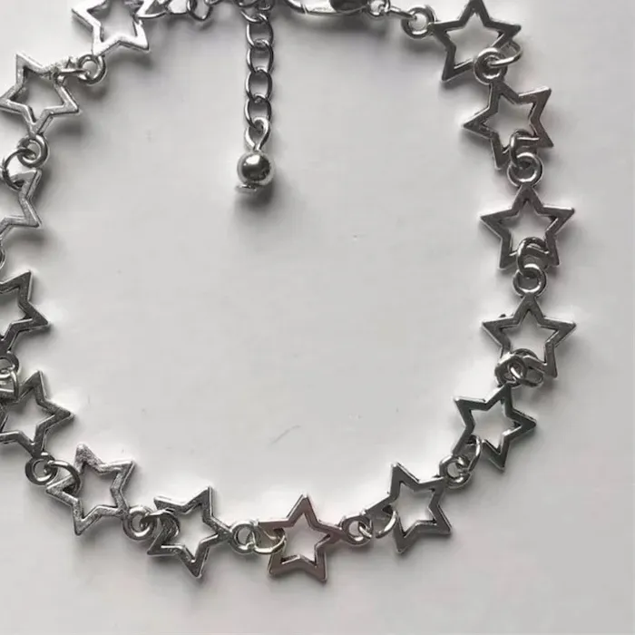 Authentic Vintage Stars Charm Link Chain Bracelets On Hand For Women Girls Punk Grunge Stars Hand Bracelet Y2k Jewelry Accessories