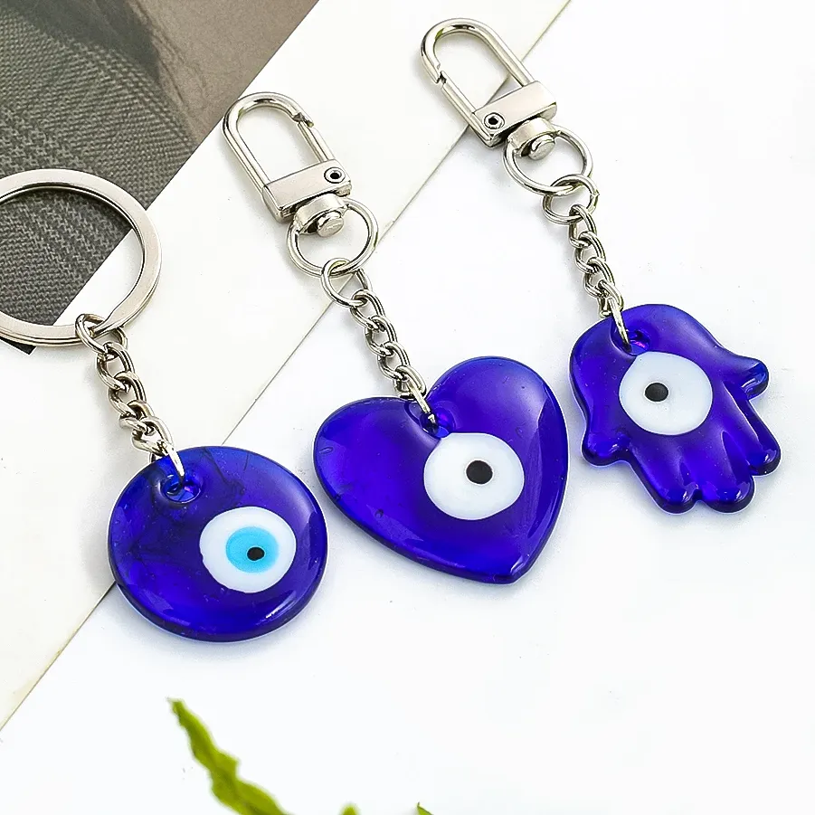 Authentic Turkish Blue Eyes Boncuğu Round Love Heart Fatima Hands Hamsa Palm Glass Pendant Key Chain Mascot Amulet Dangle Charms Jewelry