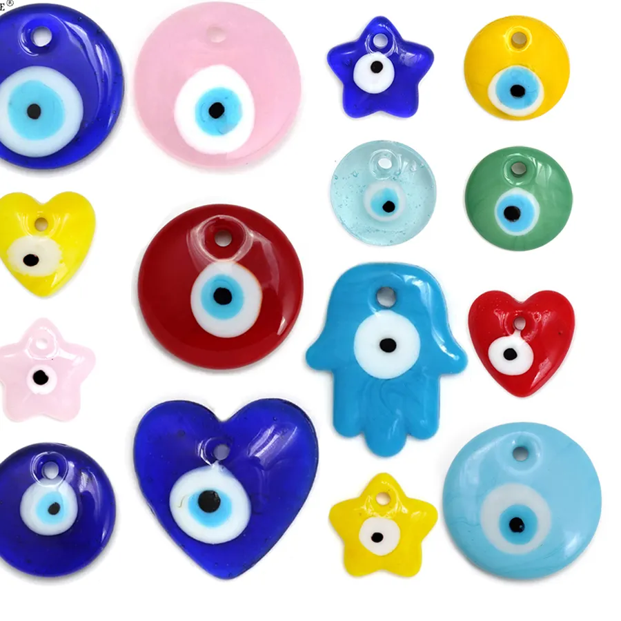 Authentic Lucky Eye Glass Blue Turkish Evil Eye Pendant Heart Star Fatima Hand Water Drop Pendant Charm for Necklace DIY Jewelry Making