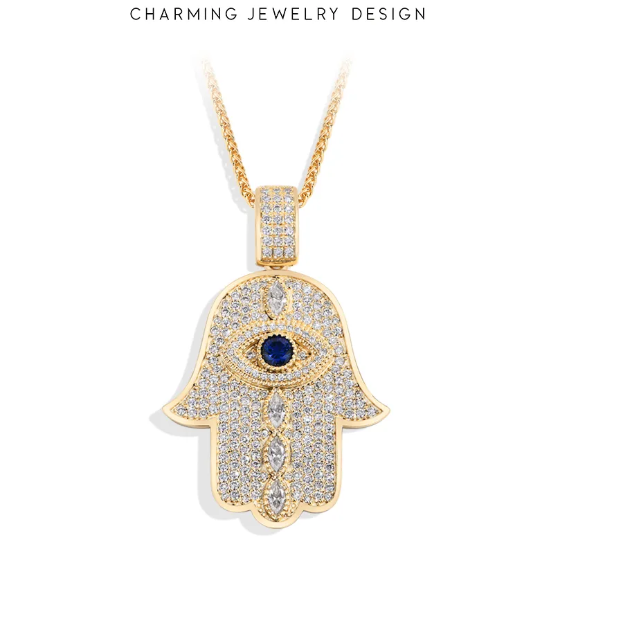 Authentic Radiant Hamsa of Fatima Moissanite Evil Eye Talisman