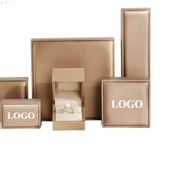 Authentic 2-Pack Luxury PU Leather Jewelry Box-Brushed Finish for Ring/Necklace/Bracelet Multi-Use Gift Packag Organizer Free Custom Logo