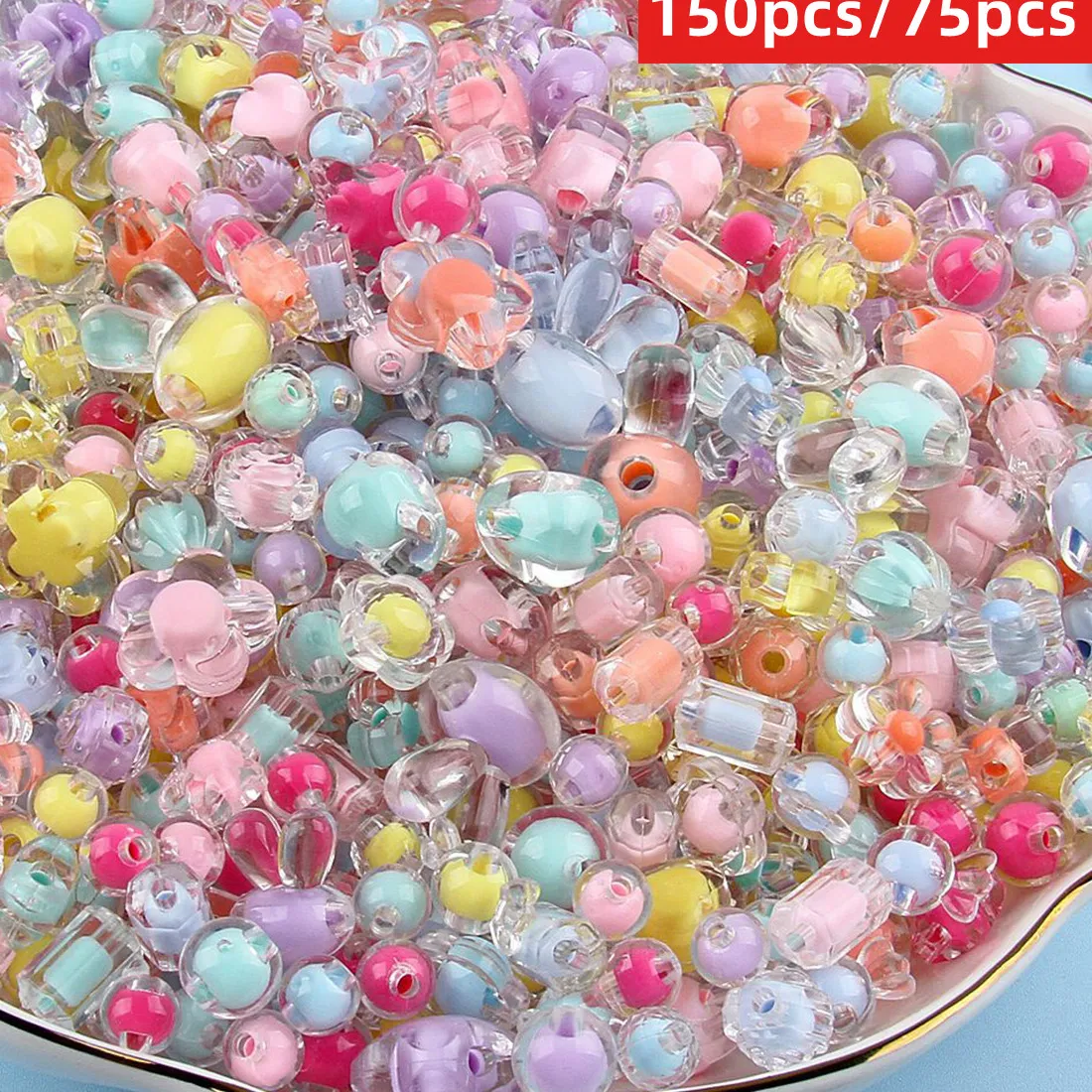 Authentic 150/75pcs 8-22mm Vibrant Mixed Color Transparent Acrylic Beads - Ideal for Jewelry Making, DIY Versatile Accessories for Craftin