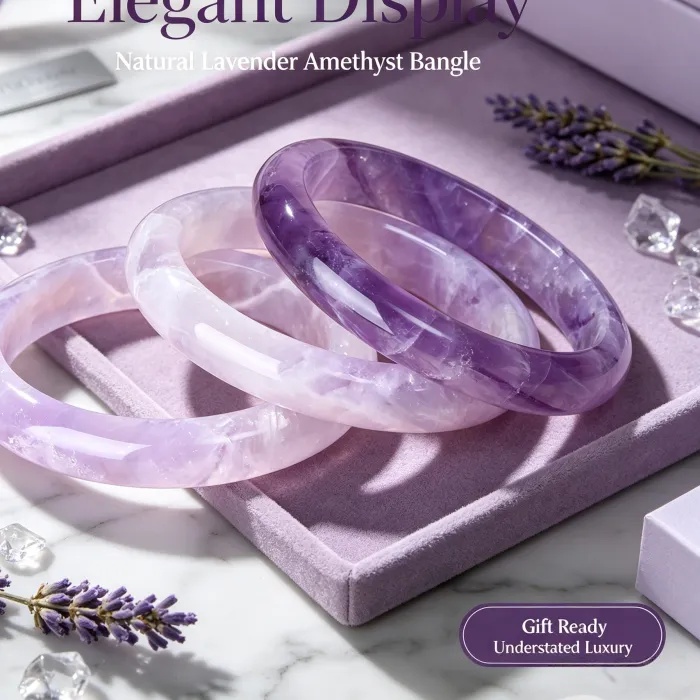 Authentic 1 Pc 100% Natural Lavender Amethyst Bracelet Icy Translucent Purple Bangle for Women Elegant Crystal Jewelry