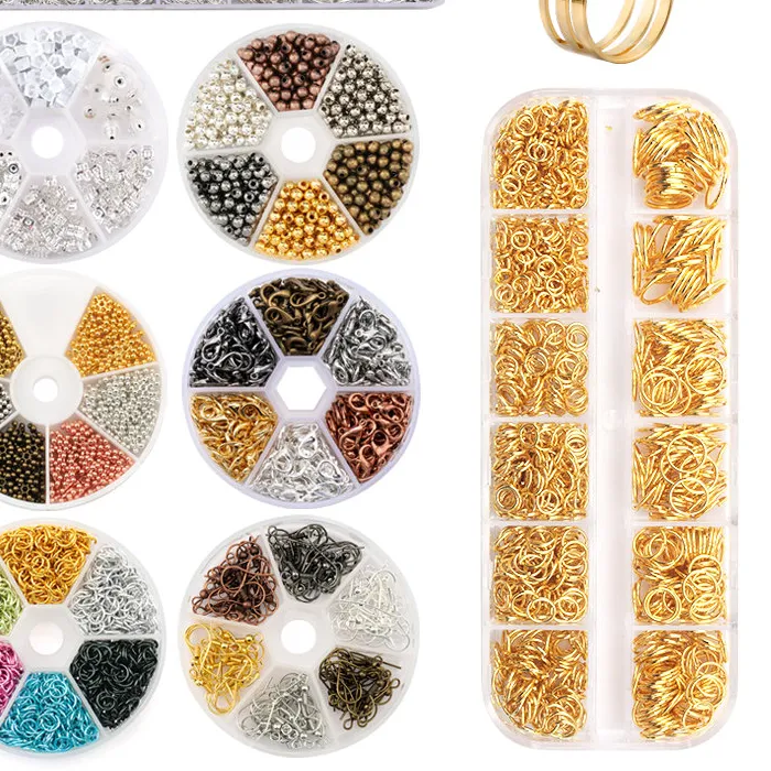 Authentic Jewelry Findings Set open jump rings Loose spacer beads Earring hooks Rubber Earring Backs for Jewelry Making DIY handicraft
