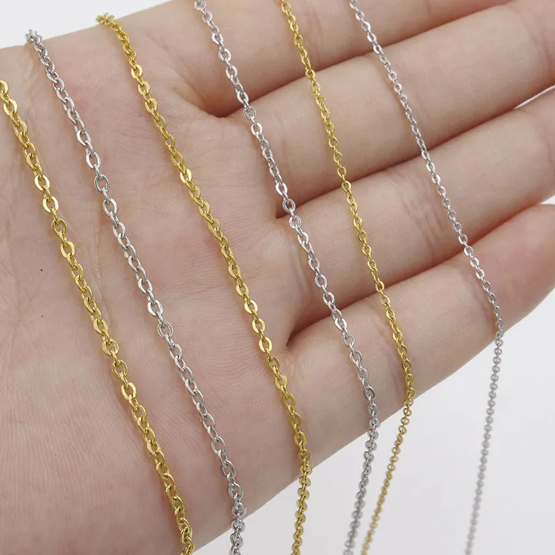 Authentic 50pcs 304 1 1.5 2mm Rolo Link Chain Necklace Gold Tone 40 45 50 60CM Long Chain Lobster Clasp Necklace
