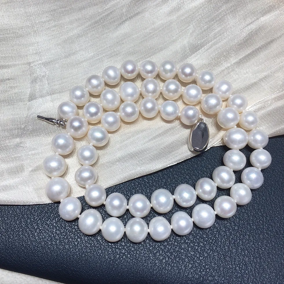 Authentic Elegant Women's White Round Pearl Necklace 8-9mm 9-10mm 10-11mm Real Pearls Knotted Costume Jewelry Affordable Price