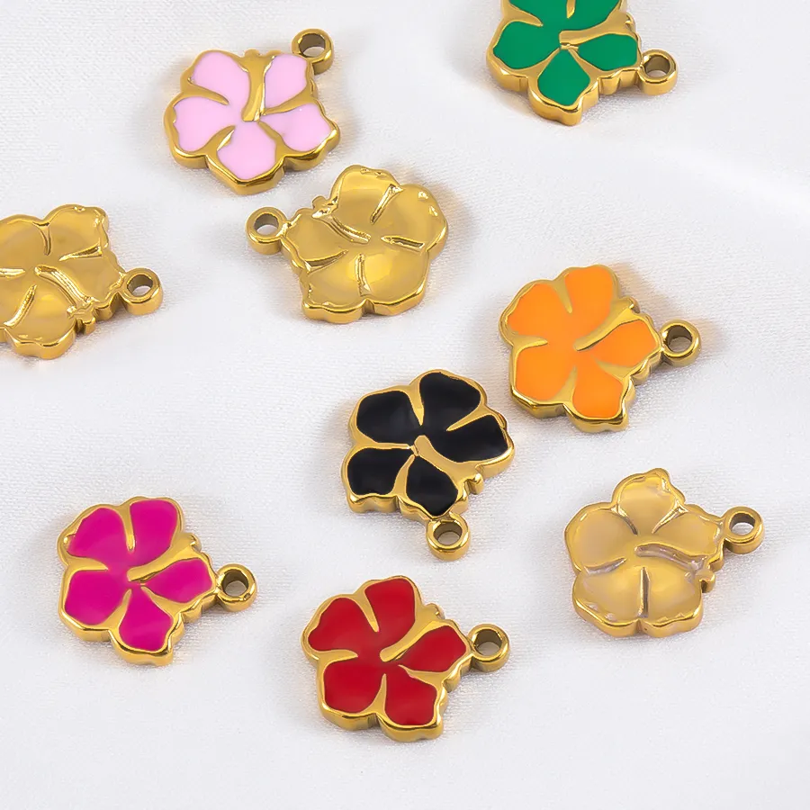 Authentic 2pcs 11.3x13mm Enamel Multicolored Flower Pendants Charms for DIY Jewelry Making Necklace Bracelet Accessories