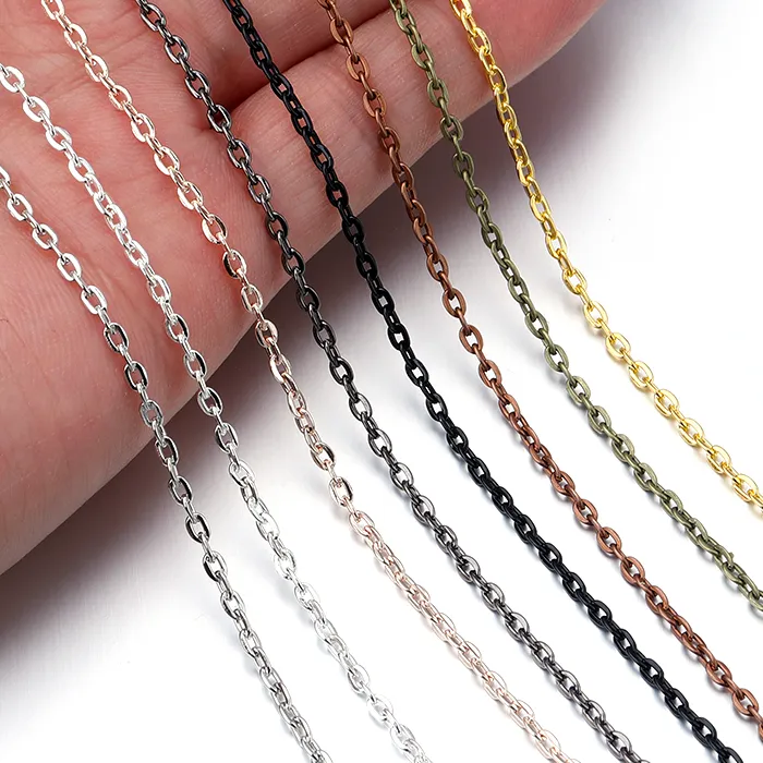 Authentic 10Yards 8 Colors Plated Handmade Unwelded Iron Cable Chains Necklace Flattened Cross Chain DIY Jewelry Making Findings Accessory