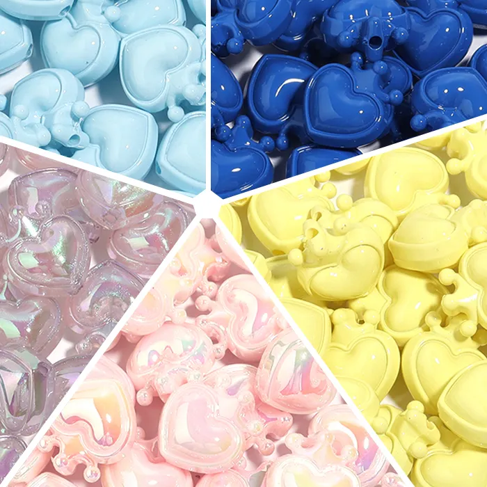 Authentic 10pcs Acrylic Crown Love Shape Bead 19x17mm Multicolor Loose Spacer Beads for DIY Jewelry Making Bracelets Necklace Accessories