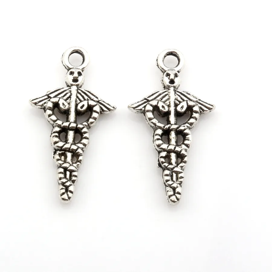 Authentic 20Pcs Charms Caduceus Medical Symbol Antique Silver Color Pendants DIY Crafts Making Findings Handmade Tibetan Jewelry A-10