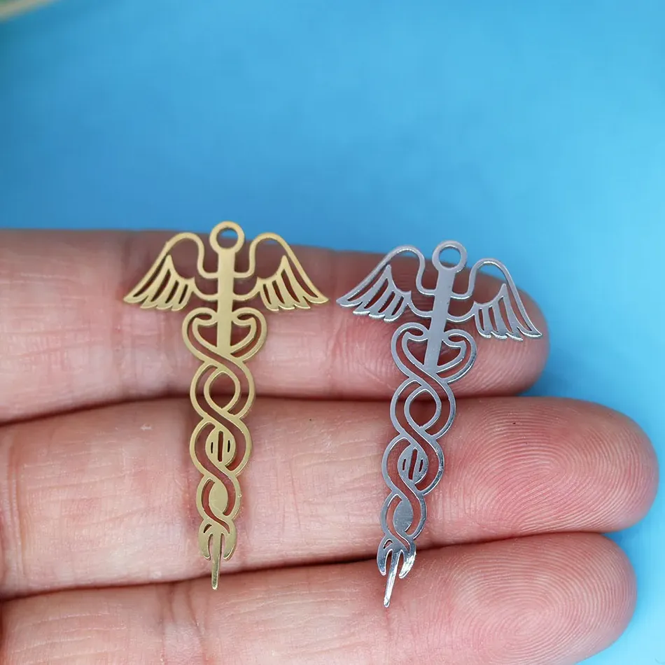 Authentic Triad of Angelic Wings & Caduceus Health Charms – Sacred Stainless Steel Talismans
