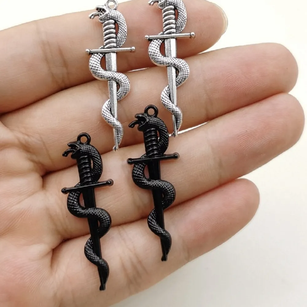 Authentic Golden Caduceus Serpent Staff Amulets – 10 Healing Pendants (13.5×40 mm)
