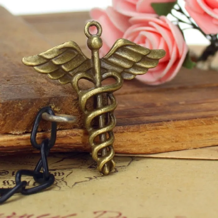 Authentic 5Pcs Charms Caduceus Medical Symbol Md 40x40mm Antique Pendant fit,Vintage Tibetan Bronze Silver color,DIY For Bracelet Necklace