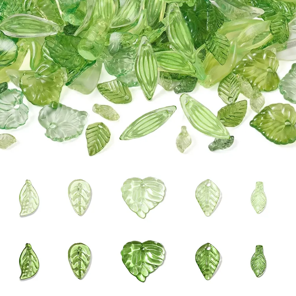 Authentic Mini Leaf Acrylic Beads (Light Green & Dark Green) | Nature-Inspired DIY Jewelry Kits for Necklace/Bracelet/Earring 50pcs/pack