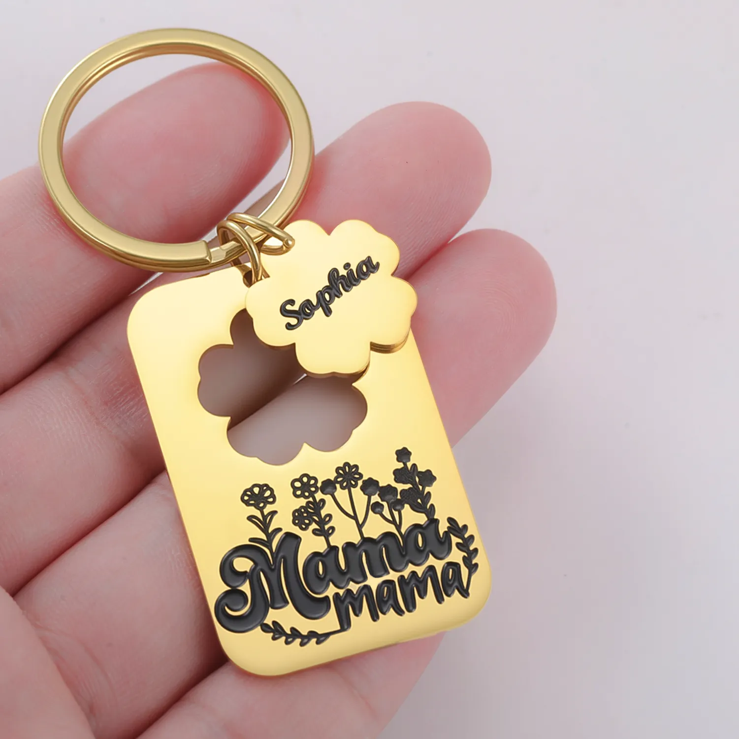 Authentic Custom Name Logo Keychain Engraved Text Number Pendant Personalized Key Ring Mom Stainless Steel Jewelry Customized Trend Gifts