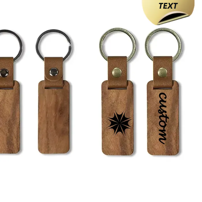 Authentic Laser Custom LOGO Wooden Keychain Retro Pendant Vintage Engraved Key Chans Rectangle Personalized Ring Wood Keyring Friend Gift