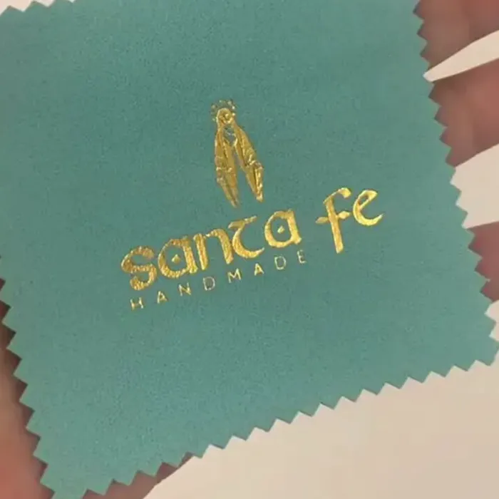 Authentic 100pcs Emboss Custom LOGO 8*8cm Silver Polish opp bags Cloth for silver Jewelry Cleaner Blue Microfiber suede fabric material