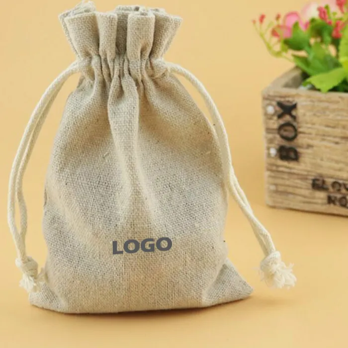 Authentic 50PCS Linen Drawstring Bags Jewelry Pouches Cosmetic/Storage/Wedding/Packing//Earrings/Bead Sack Natural Color Print Logo