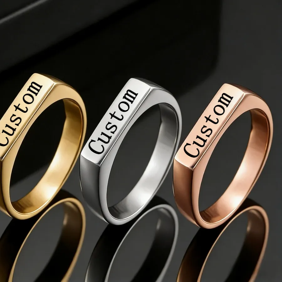 Authentic Customized Engrave Name Photo Ring Personalized Family Lover Engagement Wedding Logo Rings Jewelry Gifts