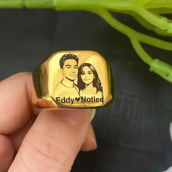 Authentic Stainless Steel Jewelry anillos Rings for Man Woman Custom Text Photo Logo Laser Engraved Portrait Black Silver Color Ring Gift