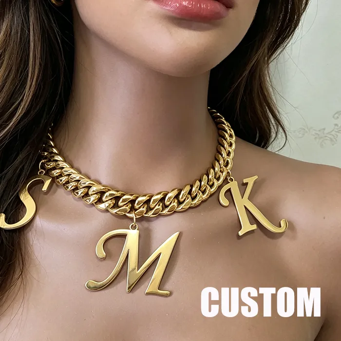 Authentic Customized Hang Letters Necklace With 1.6Cm 1.2Cm Cuban Chain Hip Hop Jewelry