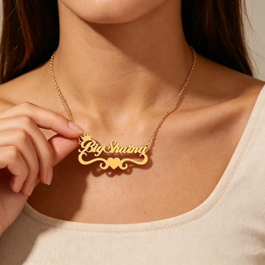 Authentic Custom Crown Name Necklace Personalized Nameplate Heart Wave Necklace Women Jewelry Gifts For Mom Sister Grandma