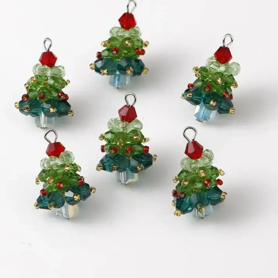 Authentic 6PCS/SET Winter Christmas Tree Charms Beaded Crystal Glass Handmade Woven for Earrings and Necklace Diy Making Jewelry Gifts