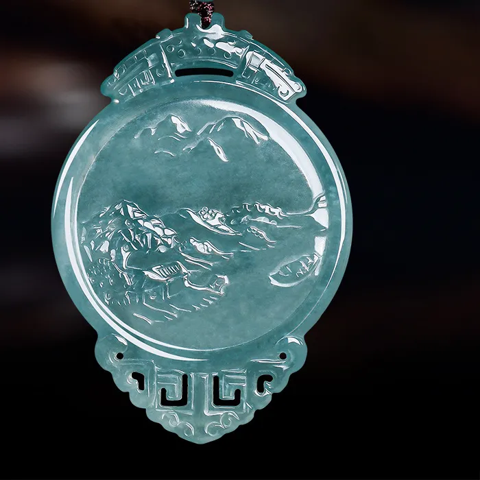 Authentic Azure Dreamscape: Jadeite Pendant of Celestial Waters