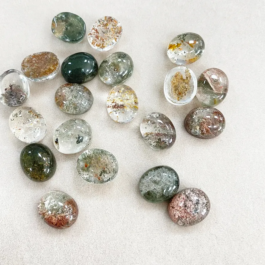 Authentic Factory Wholesale Natural Phantom Quartz Cabochons 11x9mm Crystals-Landscape Inclusion Gemstone for Jewelry Making