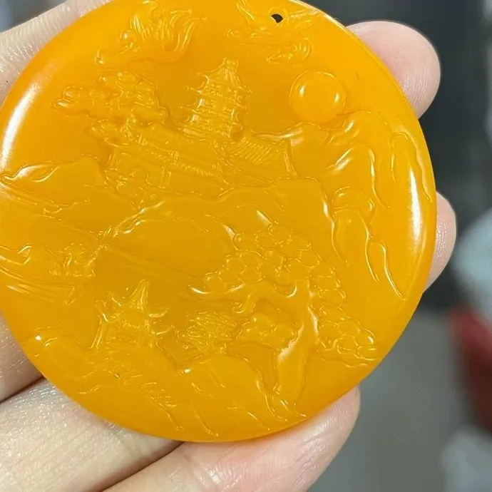 Authentic Natural Huanglong jade outer Mongolian material landscape brand jade pendant for men and women