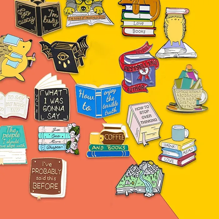 Authentic reading enamel pin Green Needle Forest Landscape River Book badges clothes bag Lapel pin brooches jewelry Gifts for students
