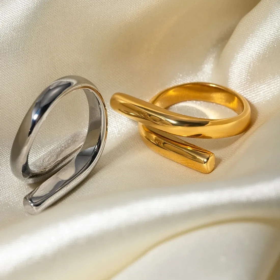 Authentic 1PCS Punk Landscape Double-Layer Geometric Ring Feminine Charm Fashion Simple Light Luxury Handmade Jewelry Gift