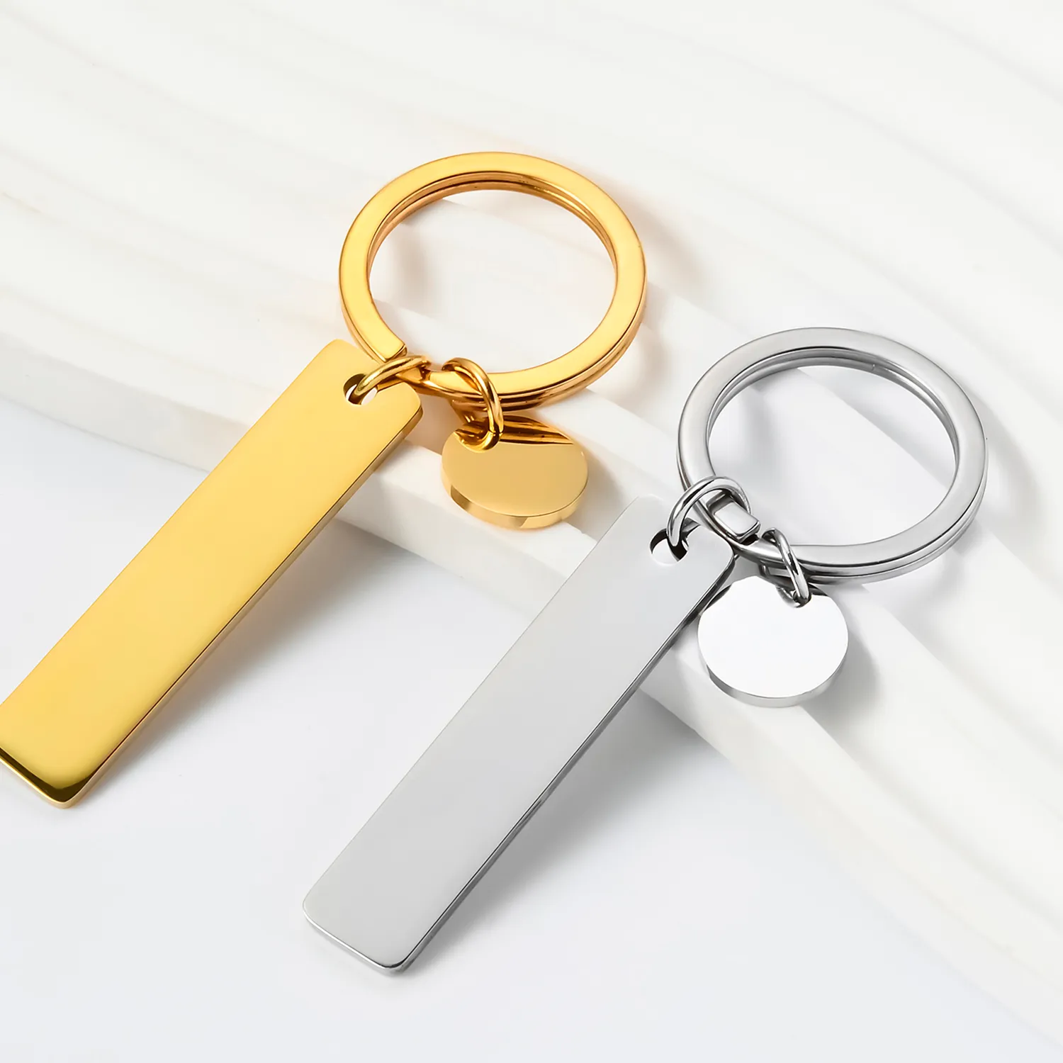 Authentic 3Pcs Polishing Rectangle Round Blank ID Dog Tag Keychain Jewelry Making DIY Custom Logo Keyring Gifts Jewelry