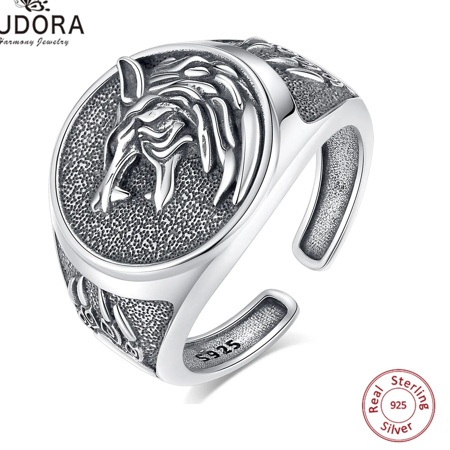 Authentic Eudora 925 Sterling Silver Viking Wolf Adjustable Ring for Men Women Vintage Wolf Paw Amulet Signet Ring Punk Jewelry Fine