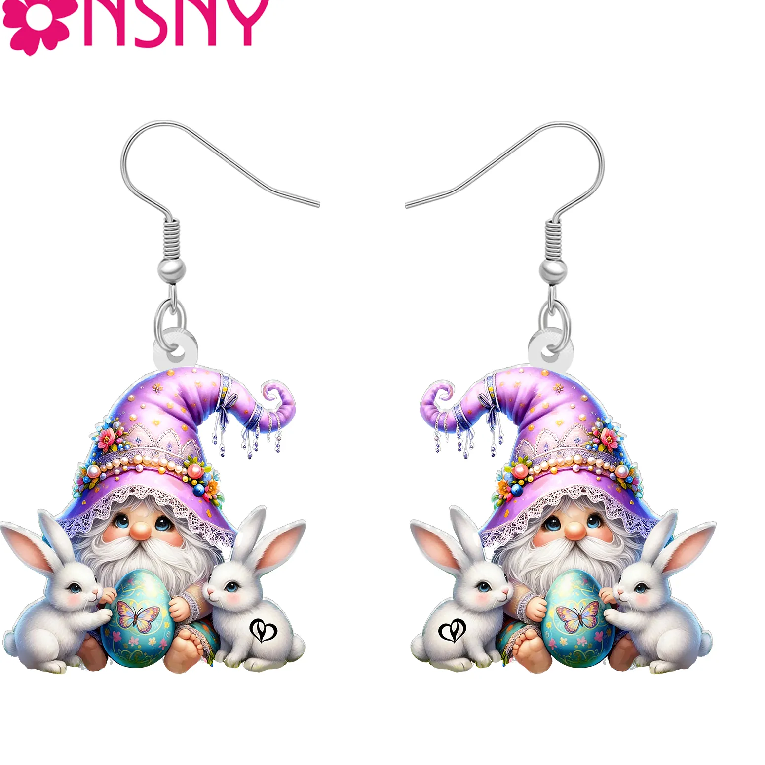 Authentic BONSNY Acrylic Easter Bunny Gnomes Dangle Earrings Cute Rabbit Festival Eggs Jewelry Spring Gnome Gifts For Women Girls Charms