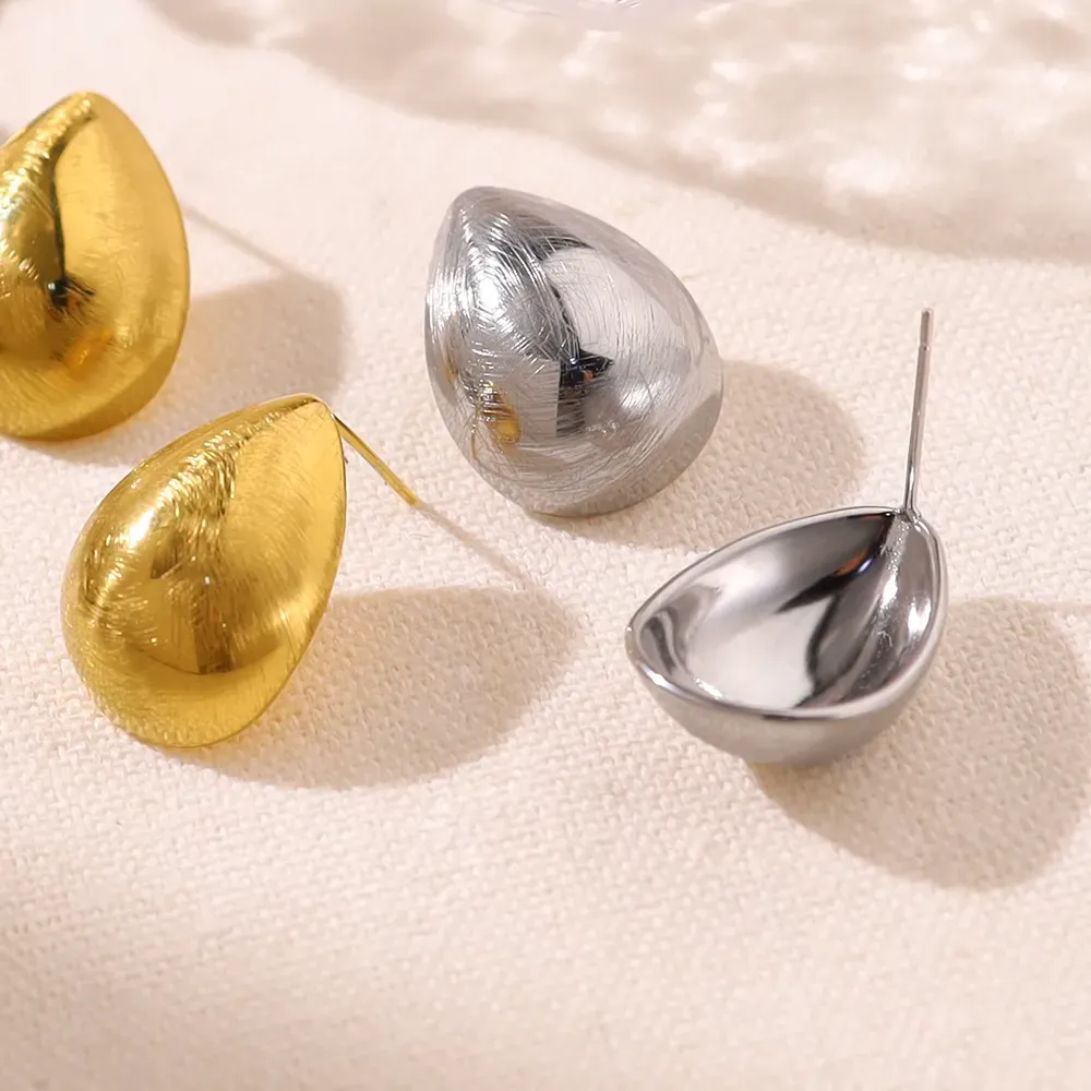 Authentic WILD & FREE Metal Scratch Droplet Shaped Stud Earrings for Women Vintage Minimalist 18K Gold Plated Jewelry