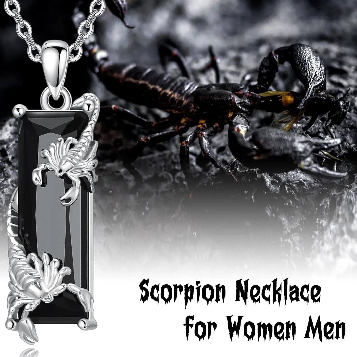 Authentic Edgy Gothic Scorpion Rectangular Pendant Necklace Made Of Scratch-Resistant Zinc Alloy, Smooth Polished Neutral Tone Chain Accessory, Ideal Daily Streetwear & Self-Statement Gift For Teens And Adults