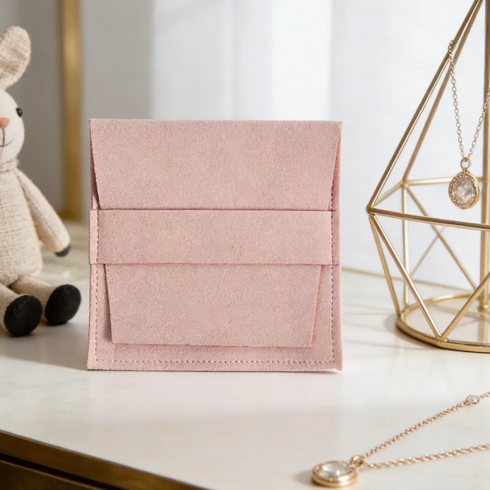 Authentic High-Grade Soft Microfiber Envelope Jewelry Bags 5Pcs with Band Anti-Scratch Storage Pouches for Rings Necklaces&Small Ornaments