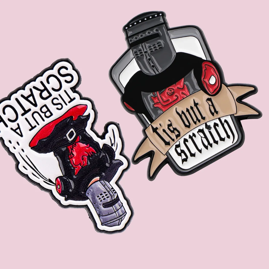 Authentic 2pcs/set Tis But A Scratch Enamel Pins Samurai Metal Brooch Backpack Hat Bag Collar Lapel Badges Jewelry Collection
